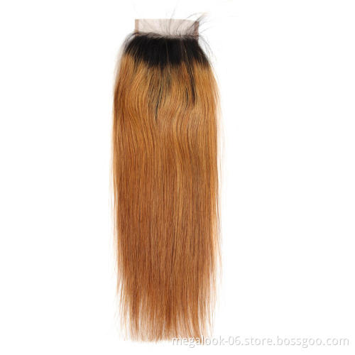 Megalook Hair Discounts Pre-colored Straight Brazilian Human Hair Wholesale Ombre Hair Weave Extension 3 Bundle with Closure